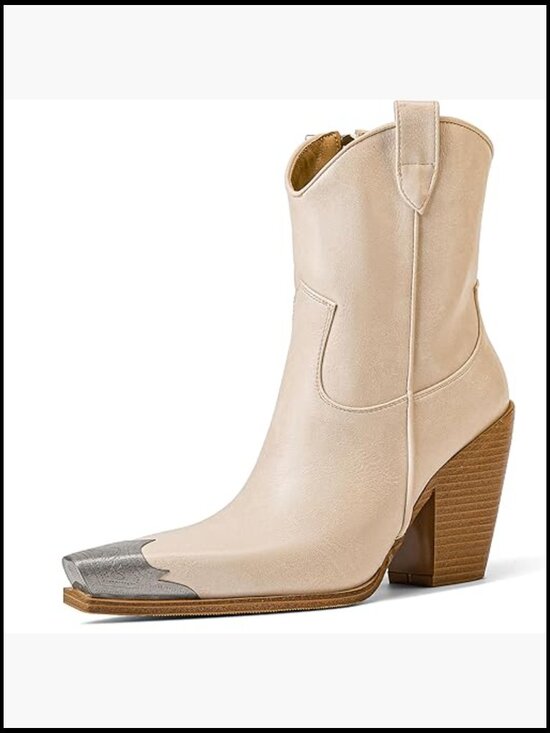 Shoes - Engraved Steel Toe Cowgirl Ankle Boots Stacked Block Heel Western Country